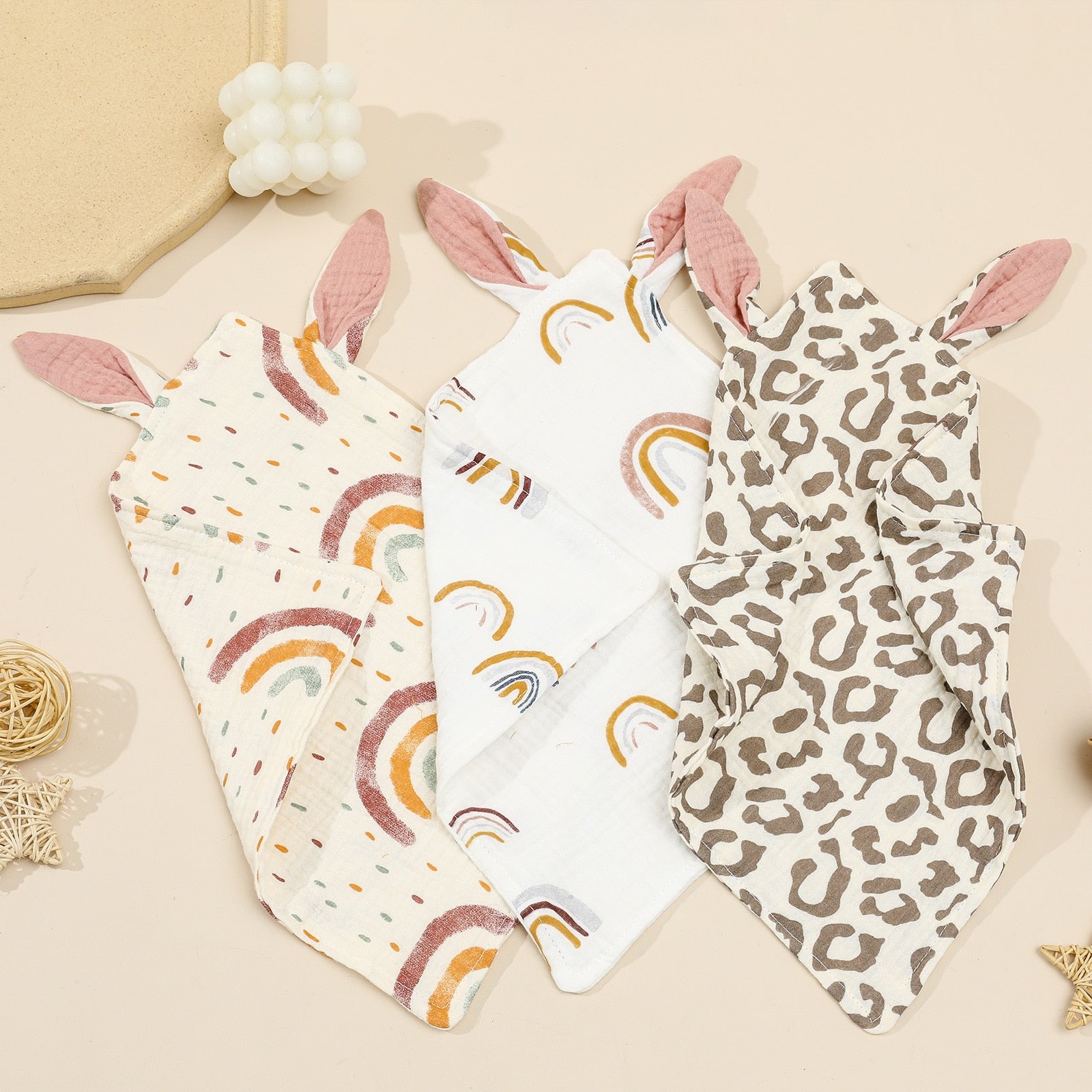 Newborn Baby Rabbit Cotton Muslin Comforter Sleeping Dolls Blanket Soft Soothe Appease Towel for Baby Bibs Burp Cloths Infant