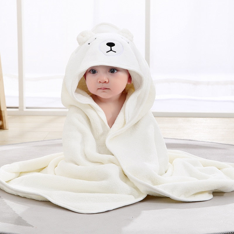 Solid Color Cartoon Coral Fleece Super Soft 80*80cm Baby Hooded Bath Towel Bathrobe Swaddle