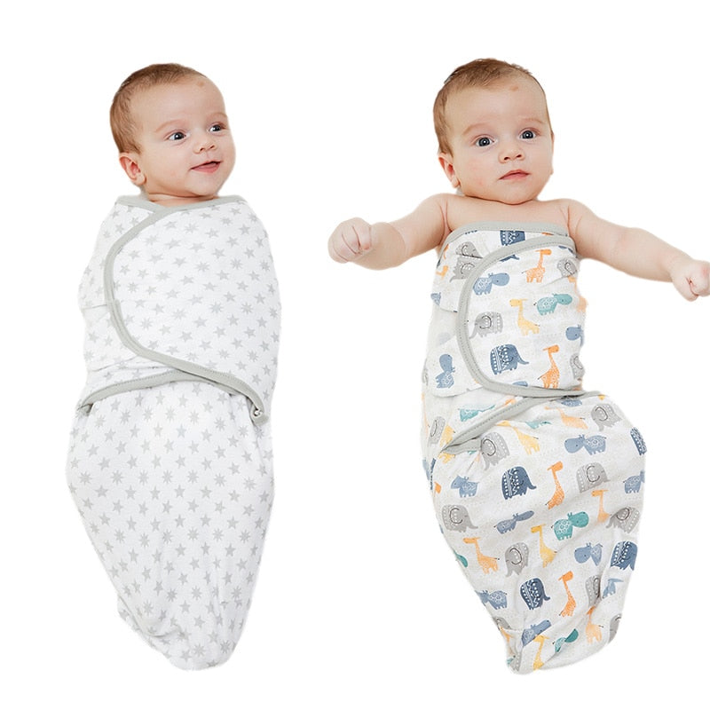 2PCS Cotton Newborn Sleepsack Baby Swaddle Blanket Wrap Hat Set Infant Adjustable New Born Sleeping Bag Muslin Blankets 0-6M