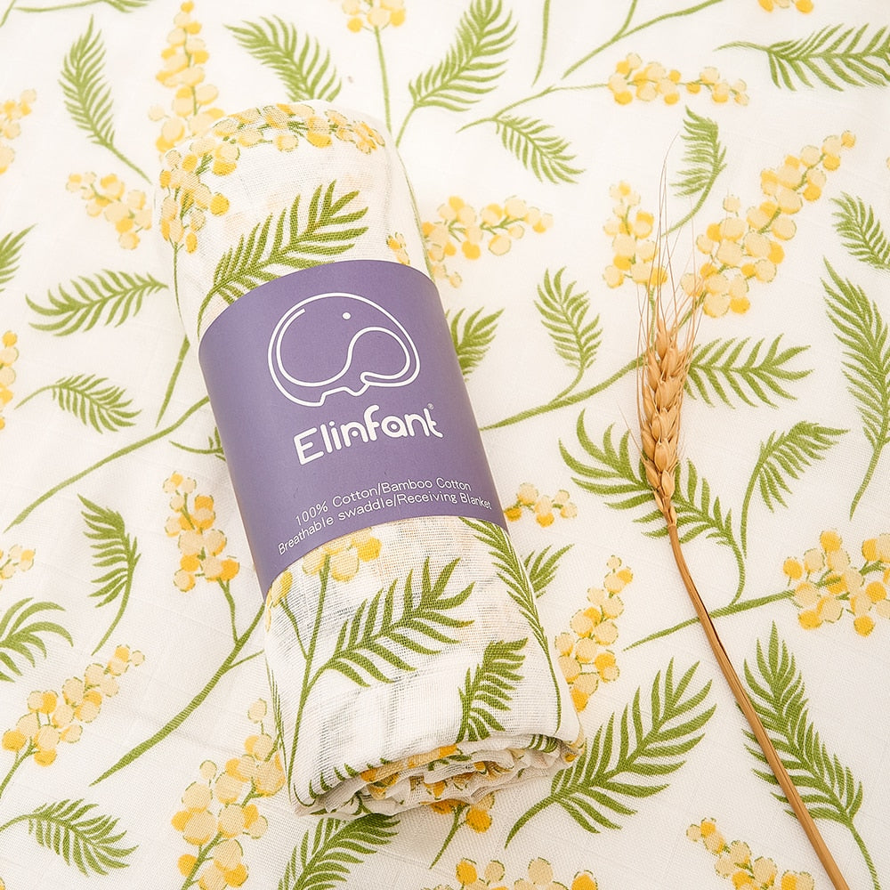 Elinfant 120x110cm Bamboo Cotton Baby Muslin Swaddle Blanket Cute Soft Print Baby Towel Wrap