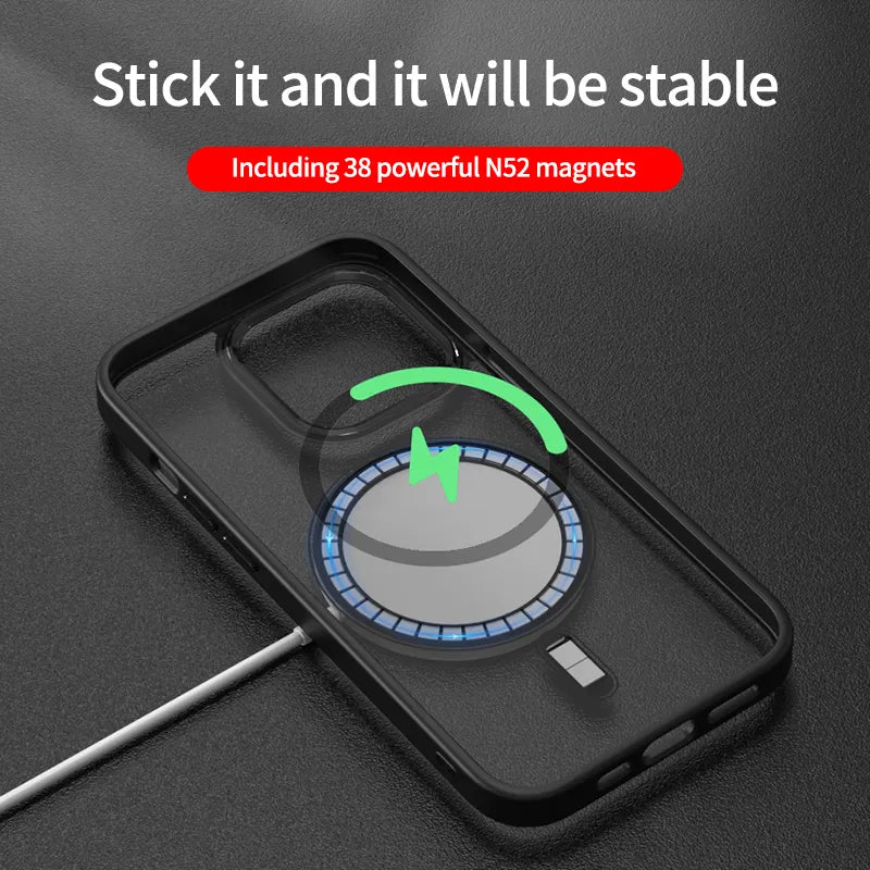 Luxury Clear HD Phone Case For iPhone 14 13 12 11 15 Pro Max Funda Magnetic Magsafe Wireless Charging Shockproof Cellphone Cover