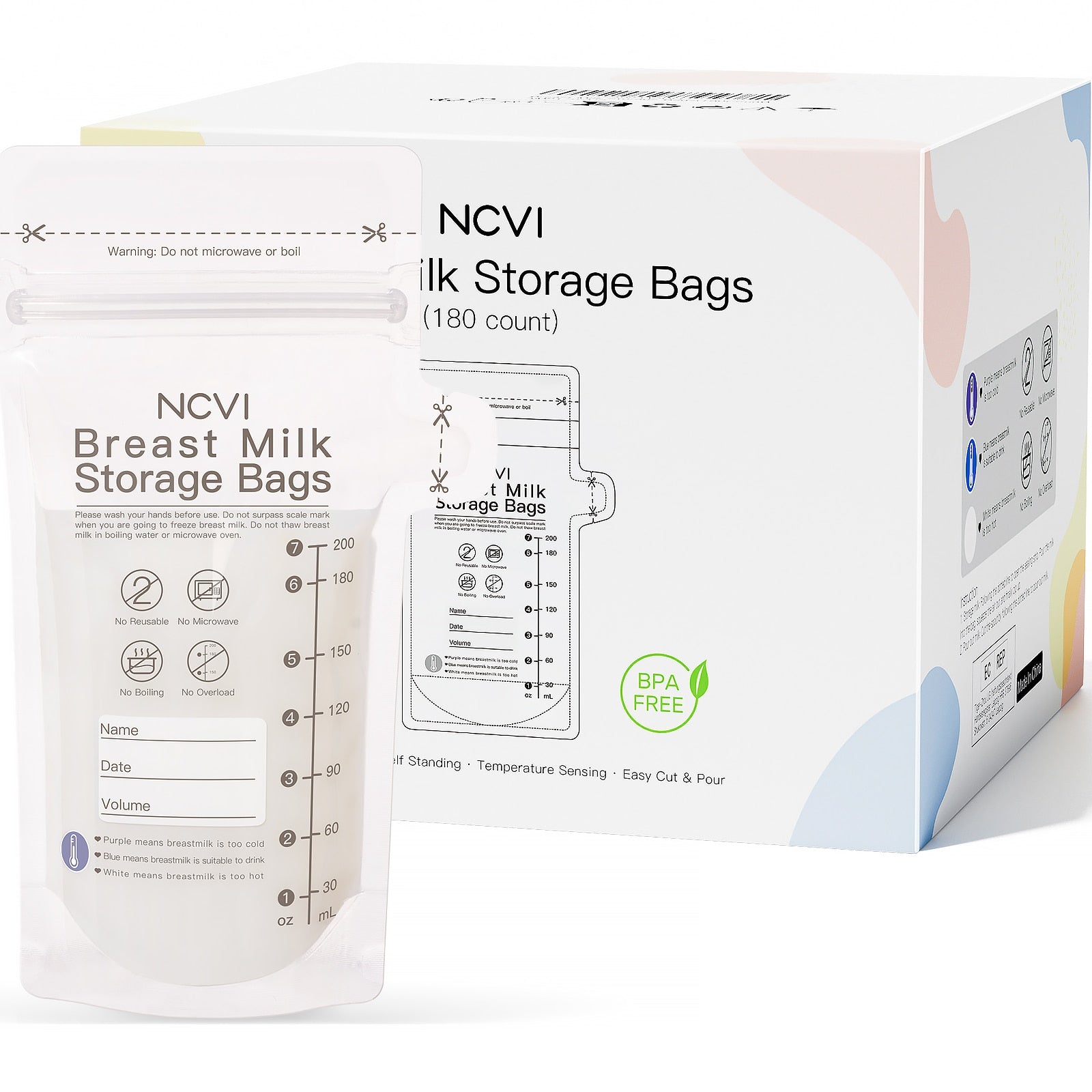 NCVI Breastmilk Storage Bags, 6 Oz Milk Freezer Bags for Long Term Breastfeeding Storage